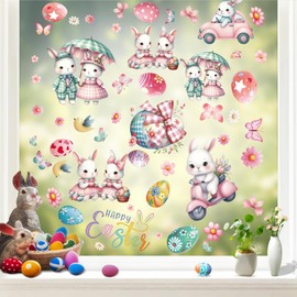 Easter Window Clings, 65 PCS Easter Stickers, Reusable Double-Sided Cute Large Bunny Egg Butterfly Lily Flowers Stickers for Home Office Glass Display Party Supplies, Party, Home, Office