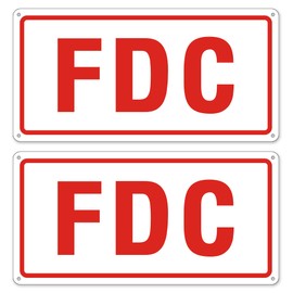 FDC Sign, 2 Pack Outdoor Aluminum Metal Sign, FDC Signs for Fire Department Connection, UV Protected Weather Resistant and Easy to Install (White Color, 12 x 6 inches)