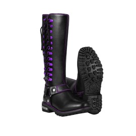 GARGOYLE BELLS Women's Knee High Motorcycle Boots, Dream Apparel Low Heel Mid Calf Boots for Ladies with Full Size Zipper, Classic Harness Design Boots for Riding