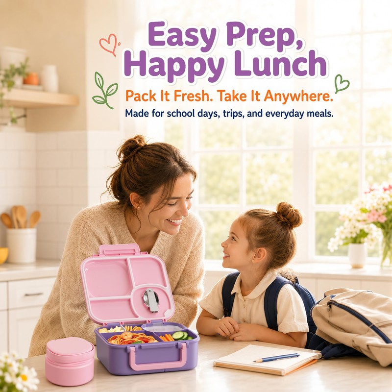 Bento Box for Kids,Leak-Proof Lunch Container with 9oz Insulated Food