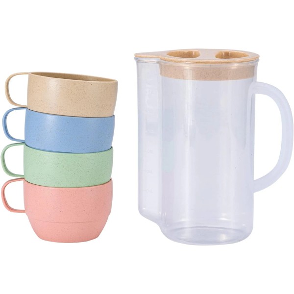 5 Pack Wheat Straw Unbreakable Tableware Kettle Cups Set, with