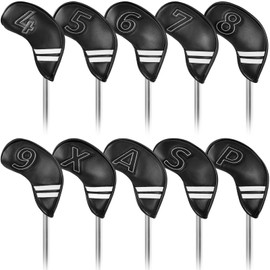 Craftsman Golf Magnetic Closure Pemium Leather Black White Stripes Iron Headcover Cover 10pcs/Set