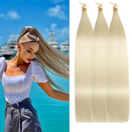 Locescsoc 24 Inch Bone Straight Braiding Hair 150g 3 Packs Straight Hair Extensions, Ariel Straight Hair Bundles, Silky Soft Synthetic Hair for Women (613#, 24 Inch)