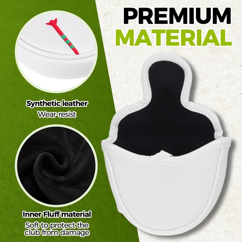 White Putter Head Covers, With Circle Embroidery Premium Magnetic Closure