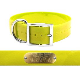 Heavy Duty 1 1/2" D Ring Hunting Dog Name Collar with Free Brass ID Plate (Neon Yellow)