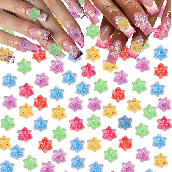 COOSLIM 110pcs 3D Ice Translucent Flower Nail Charms - Luminous