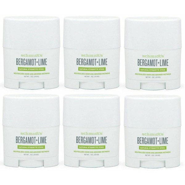 Schmidt's Aluminum Free Natural Deodorant for Women and Men, Bergamot + Lime with 24 Hour Odor Protection, Certified Cruelty Free, Vegan Deodorant, Travel Size 0.7oz, 6 pack, 0.7 Ounce