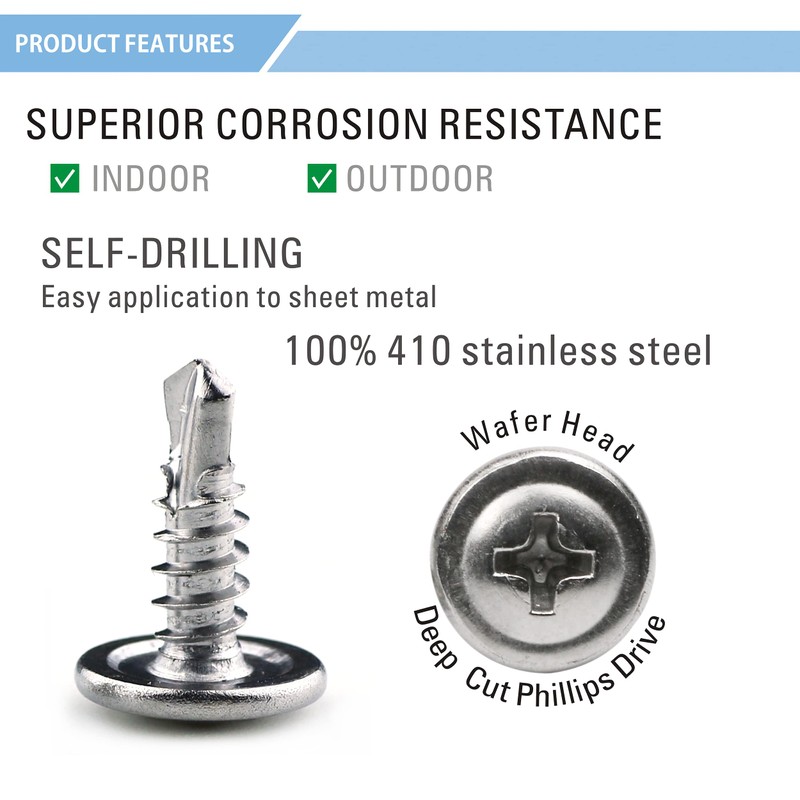 Jetovo 150 Pack 410 Stainless Steel Wafer Head Phillips Self