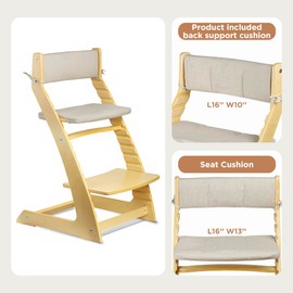 Fornel High Chair Cushion, Wooden Chair Seat Cover with Back Rest, Washable Cotton, Adjustable (Grey)