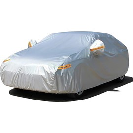 SEAZEN 2 Layers Waterproof All Weather Outdoor Car Covers for Automobiles with Zipper Door, Hail UV Snow Wind Protection, Universal Full Car Cover for Sedan(Length Up to 200")