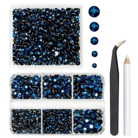 qiipii 2 Boxes 3060PCS Ink Blue Resin Rhinestones for Crafting Flatback Montana Blue Jelly Stones 2mm-6mm Non-Hotfix Navy Blue Diamonds Gems Charms for Nails Face Eyes Makeup Tumblers DIY Crafts Shoes
