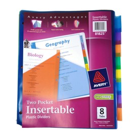 Avery Two Pocket Insertable Plastic Dividers, 8 Tabs (81825)