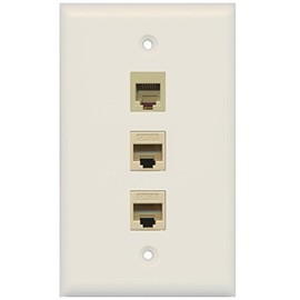 RiteAV - 1 Port Phone RJ11 RJ12 Beige 2 Port Cat6 Ethernet Wall Plate - Light Almond