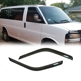 Puermto Side Window Visor Wind Vent Deflector,2pcs Outside Tape-On Rain Guards Set fit for 1996-2020 Chevry Express/GMC Savana 1500/2500/3500 Van,2003-2009 Kodiak/GMC Topkick C4500/C5500 92455