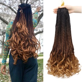 French Curl Crochet Braids 18 Inch 8 Packs Goddess Box Braids Crochet Hair for Women Pre Looped Crochet Box Braids with Curly Ends Synthetic French Curly Braiding Hair Extensions (1B/33/30)