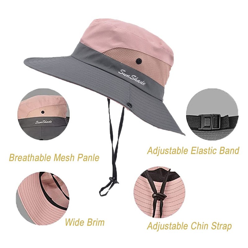 Women's Summer Sun-Hat Ponytail - Outdoor UV-Protection Mesh Wide Brim