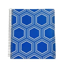 Studio C Carolina Pad the Pattern Play Collection College Ruled Poly Cover 5-Subject Spiral Notebook (Blue with White Hexagon, 150 Sheets, 300 Pages)