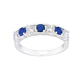 Sterling Silver Blue Sapphire 7 Stone Eternity Ring - sizes J to V (Q)
