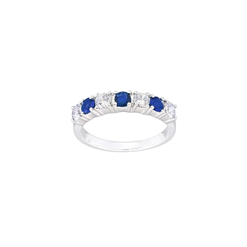 Sterling Silver Blue Sapphire 7 Stone Eternity Ring - sizes