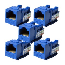 LOGICO 5 Piece Cat6a Keystone Jack Blue with Dust Cap – 22-26 AWG PCB Female RJ45 Connectors for Network Ethernet Wall Jack Insert | Cat 6a 110 Punch Down Block Socket 8-Port, 8-Connector (8P8C)
