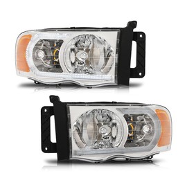 PIT66 LED Headlights Assembly, Front Headlamps Compatible with 2002-2005 Dodge Ram 1500/2003-2005 Ram 2500 3500 Clear Lens Chrome Housing Amber Reflector