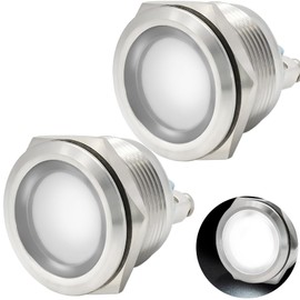 Indicator Light 22mm 0.87" Waterproof IP67 Metal Stainless Steel Signal Lamp 12V/24V DC/AC LED Pilot Dash Lamp Light Ring Large White for Car Truck Boat 2PCS