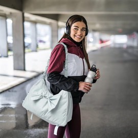 WOLT Gym Bag For Women, Yoga Mat Bag with Shoes Compartment, Wet Pocket and Water Bottle Pocket, Lightgrey