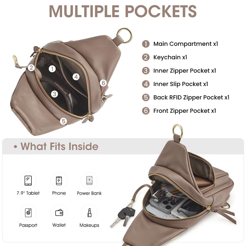 Kattee Small Leather Sling Bag for Women with RFID Blocking,Khaki