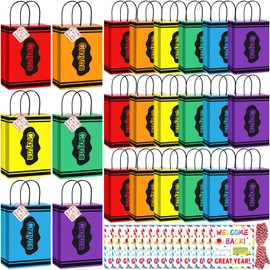 TaoBary 36 Sets Back to School Gift Bags Teacher Appreciation Gifts Paper Bags with Handle Crayon Pencil Notebook Apple Line with Inspirational Cards for Students Gifts Supplies(Crayon Style)