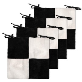 Zalvox Office Stacking Chair Cushions 4 Pack, Corduroy High Density Foam Kitchen Seat Cushions with Ties, Square 17" x 17" Indoor Non-Slip Dining Chair Pads, Black+ White，4pcs