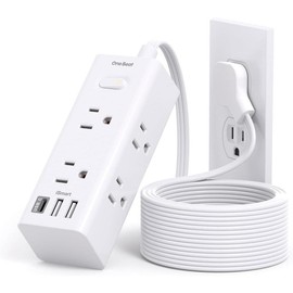 10Ft Extension Cord with Multiple Outlets, Flat Plug Power Strip Surge Protector with 10 Ft Long Cord, 6 Outlet 3 USB Ports (1 USB C), Multi Outlet Wall Plug for Travel, College, Dorm Room Essentials - Color: white, Size: 10FT