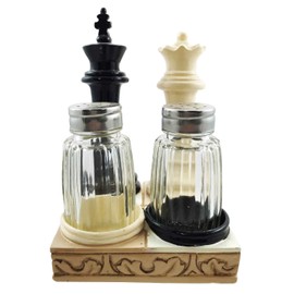King & Queen Chess Checkmate Checkered Set Salt Pepper Shaker Holder Figurine for Board Game Lovers Chess Geniuses