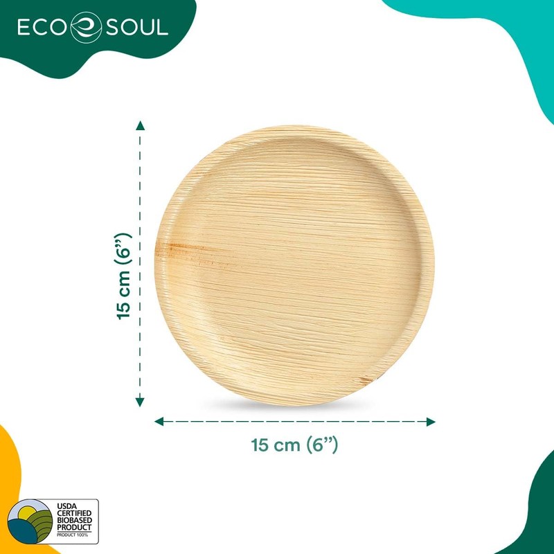 ECO SOUL 100% Compostable 15cm(6") Round Palm Leaf Plates (Pack