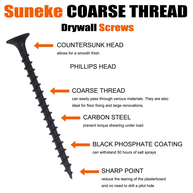 Suneke 170PCS M4.2 X 30mm High Hardness Drywall Screws, Black