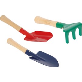 Small Foot Sandkisten-Set aus Holz Metall, Spaten, Schaufel und Harke, Sandspielzeug für Kinder ab 3 Jahren, 1114 1114 cm