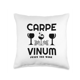 Funny Carpe Vinum Seize The Wine Latin Phrase Throw Pillow, 16x16, Multicolor