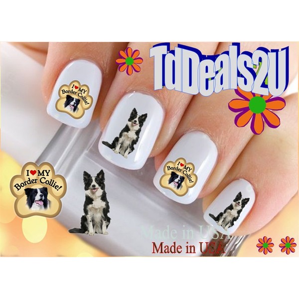 Nail Art Decals WaterSlide Nail Transfers Stickers Dog Breed - Border Collie Paw I Love my Border Collie Nail Decals - Salon Quality! DIY Nail Accessories