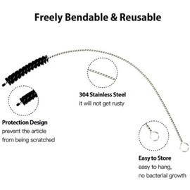 BJAINGEXK 11pcs Cleaning Brush Ultra-Long Flexible Double-Ended Hose Cleaning Brush Refrigerator Cleaning Tool Stainless Steel Straw Nylon Aquarium Filter Brush Different Sizes Black