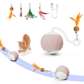 AAA AMUSANG Cat Toys,Interactive Cat Toys for Indoor Cats,Automatic Cat Feather Toy,USB C Rechargeable Cat Toy,Dual Mode Cat Ball Toy,DIY 4 in 1 Kitten Toys,Voice Control Pet Toys (Pink)
