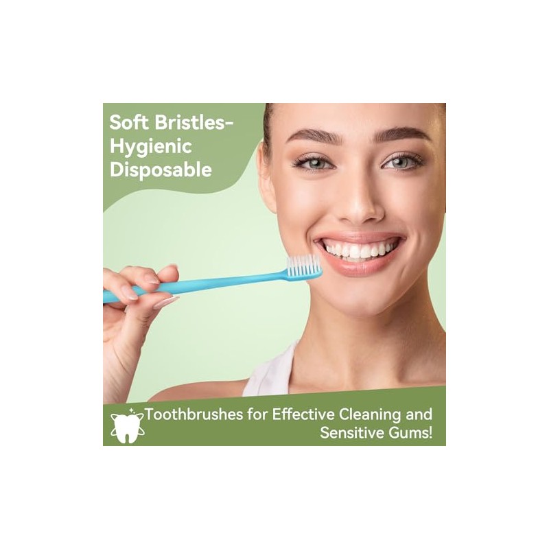 Cepillos de Dientes Desechables, 100 Piezas, Cerdas Suaves, Envueltos Individualmente,