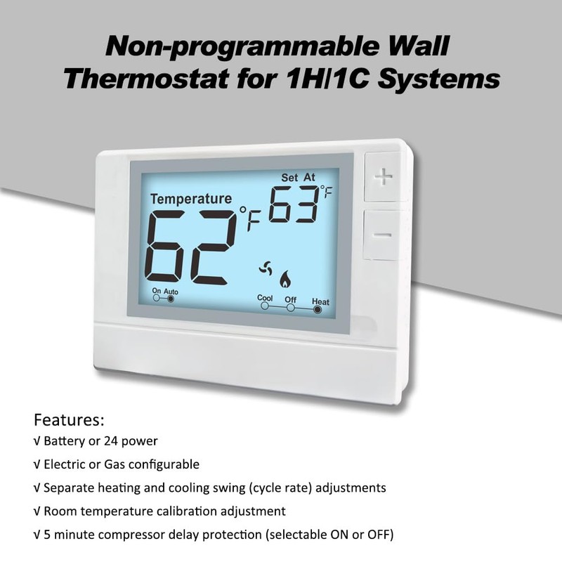 Non-Programmable Thermostat for Conventional Single-Stage Systems, 1 Heat/1 Cool, Easy