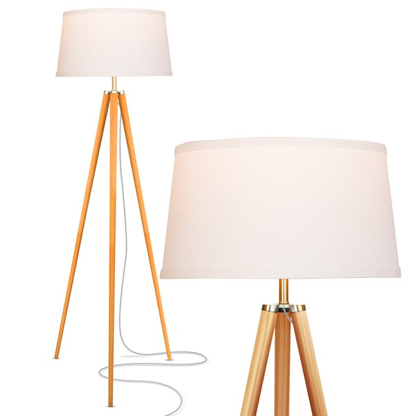 Brightech Emma Tripod Floor Lamp – Mid Century Modern Standing Light for Contemporary Living Rooms - Tall Survey Lamp with Wood Legs Matches Trendy Boho & Vintage Bedrooms- with LED Bulb