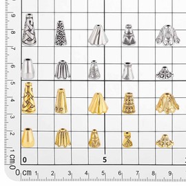 PH PandaHall 200pcs 20 Styles Cone Bead Caps Tibetan Style Bead Caps, Alloy Flower Bead Caps Spacers Tassel End Cap for Earring Necklaces Keychain Pendants Jewelry DIY Crafts Making