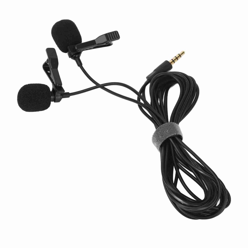 Black Double Head Lavalier Lapel Microphone No Driver Installation Required