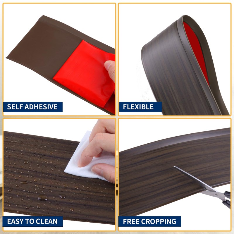 Heonay Flexible Baseboard Molding Trim 4 Inch Self-Adhesive Vinyl Wall