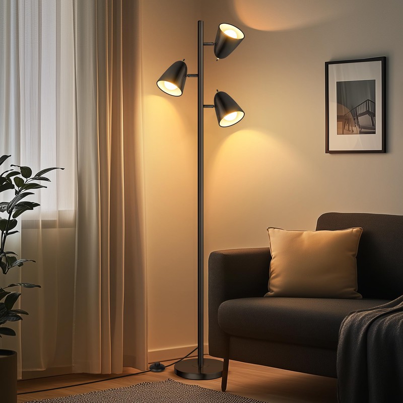 QiMH Tree Floor Lamp with 3 Light Bulbs, Standing Tall