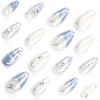 KTAABTR 24Pcs Blue French Tip Press on Nails Long Almond