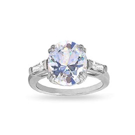 Sterling Silver Oval Solitaire Cubic Zirconia Statement Bridal Engagement Ring, Size 7