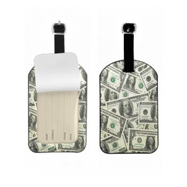 Zoczos Dollar Leather Luggage Travel Bag Tags One Hundred Dollar Bills Money Currency Luggage Tag Holder Name ID Labels Set for Men Women, 1 Pack