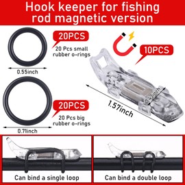 MorningRo 10 Pcs Hook Keeper for Fishing Rod Magnetic Fishing Hook Keeper Fishing Bait Holder with 2 Sizes Rubber Rings for Fishing Hook Holder Quick Installation(Transparent)